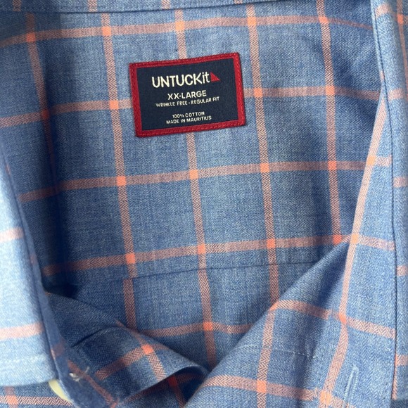 UNTUCKit Other - UNTUCKit Allen WF Button Down Shirt Mens XXL Blue Orange Plaid Wrinkle Free